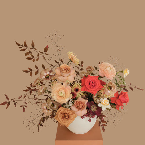 One-sided floral arrangement for welcome table or bar at event in Toronto