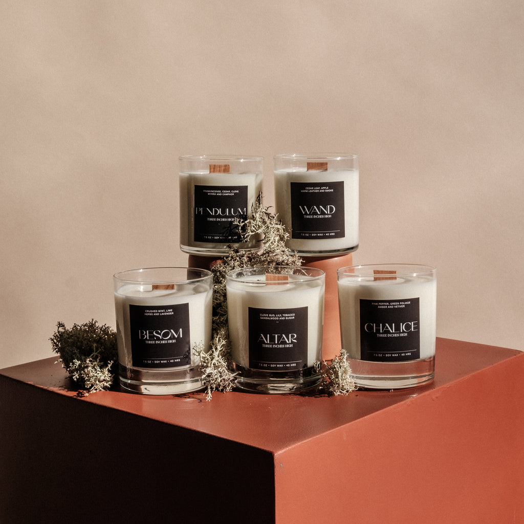 Soy candles with wood wick by Three Inches High Toronto